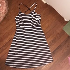 Old Navy, navy blue striped cross back dress